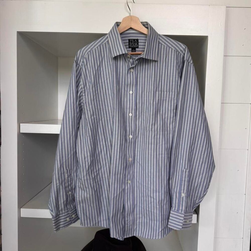 Jos a Bank blue & white striped button-up shirt - Picture 1 of 6